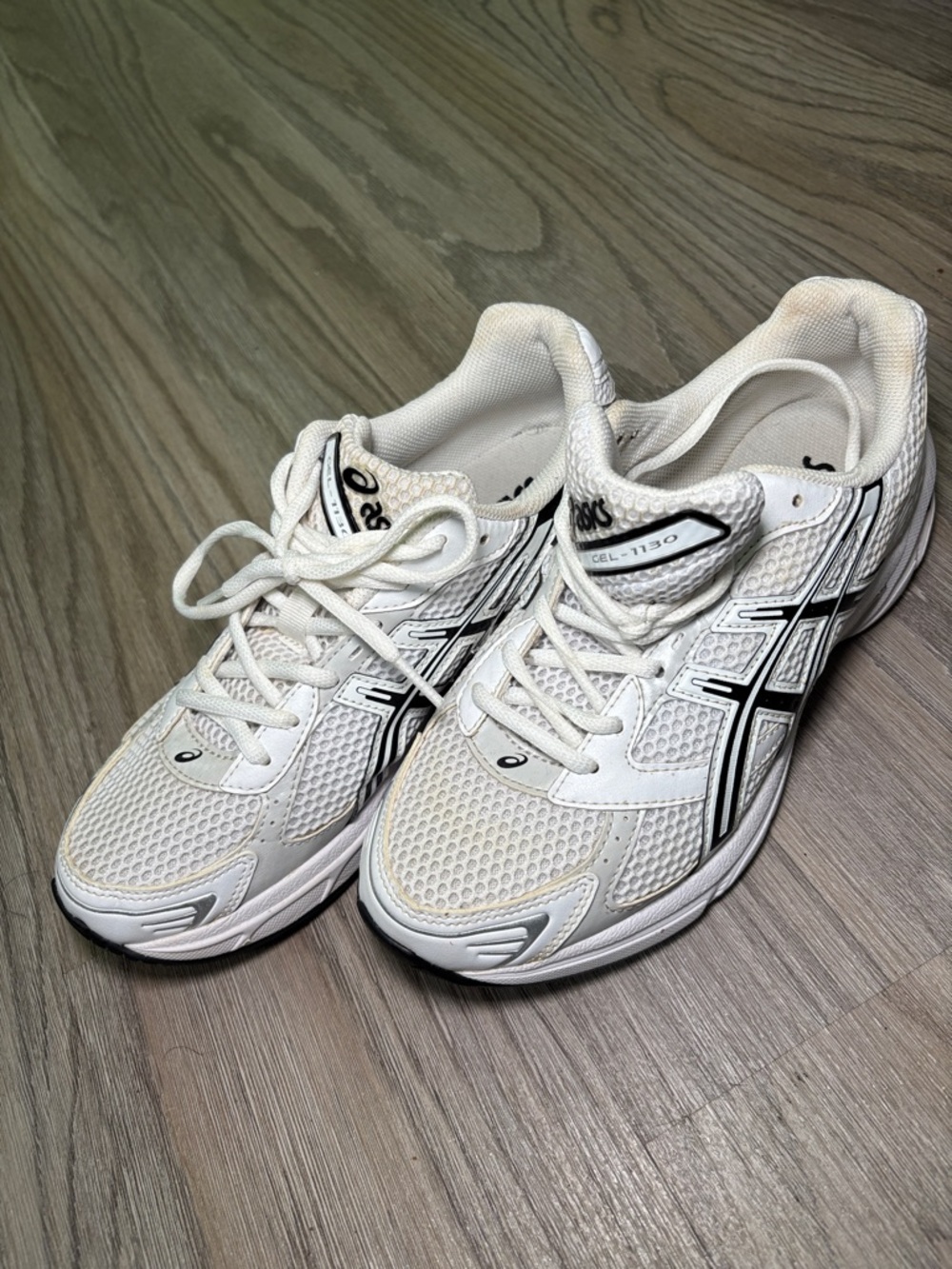 Asics White and Black Mesh Athletic Sneakers